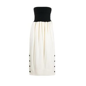 Proenza Schouler Strapless Mixed Media Knit Midi-Dress Black and Cream Maxi